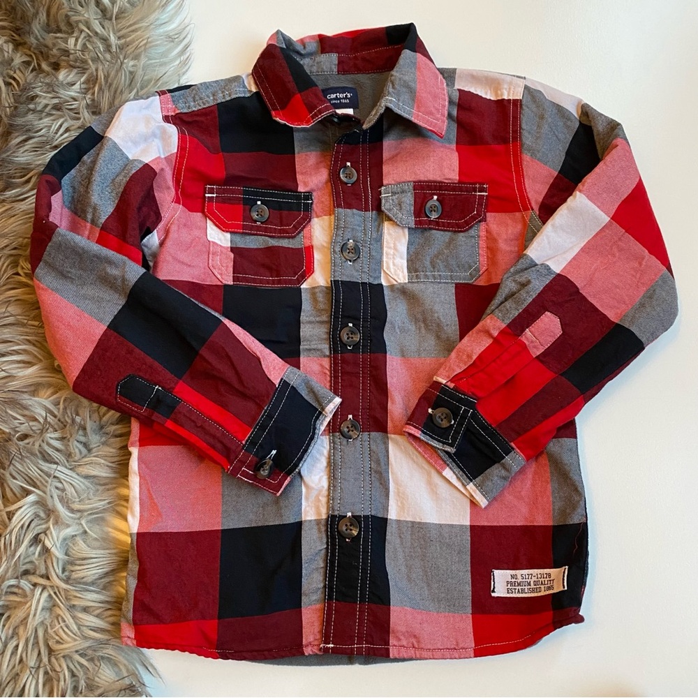 Carter’s Red & Black Plaid Fleece Lined Button Down Shacket | Size 6